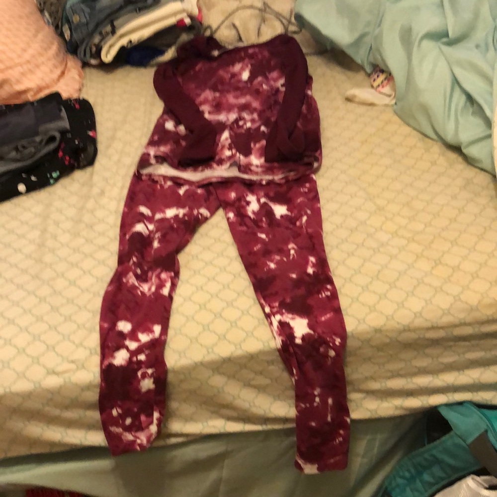 Purple and white matching pants and shirt set